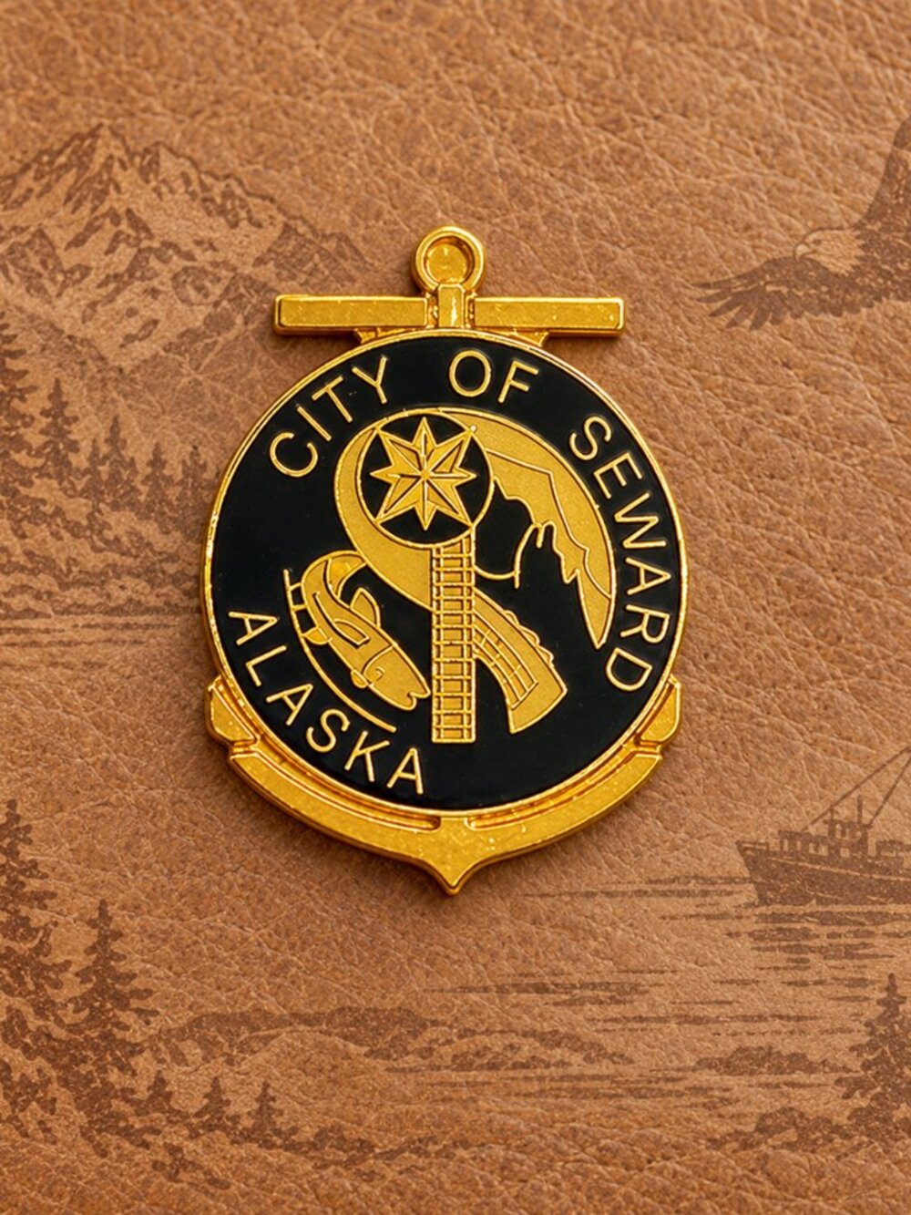 Seward AK Alaska Official Seal Anchor Logo Vintage Souvenir Lapel Pin Badge USA